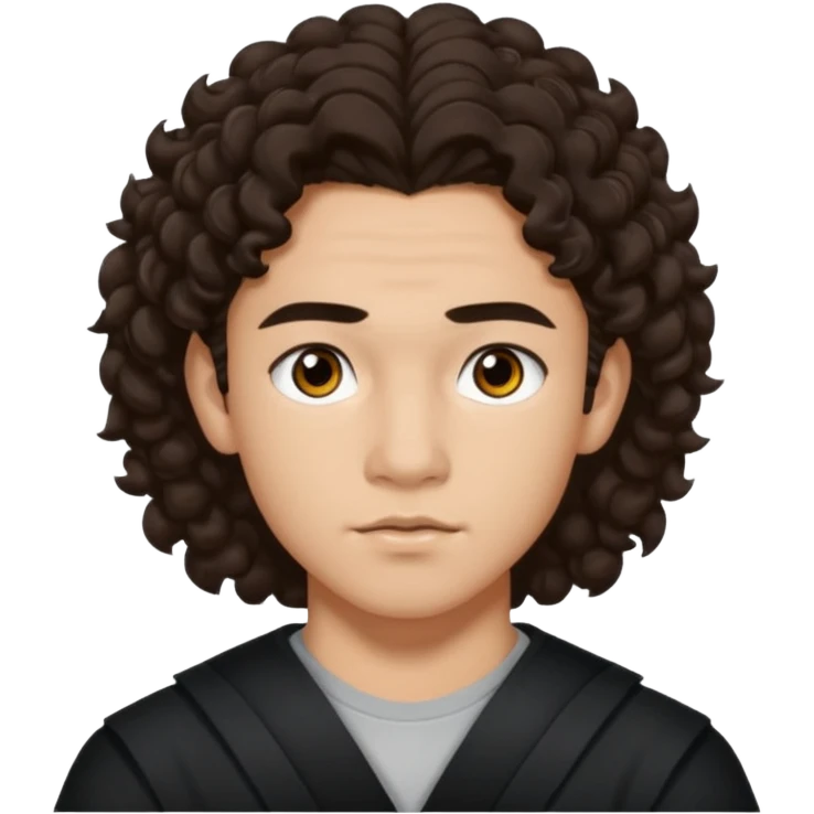 Conan gray (he has dark brown curly hair that is quite long, brown eyes, thick dark brown eyebrows, Asian heritage) emoji