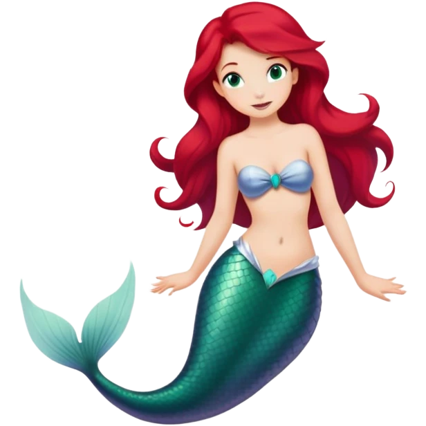 Ariel mermaid from hips up, green tail, red hair, minimal style, larger size emoji