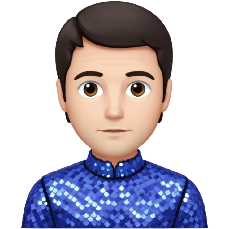 Jeff East, Actor with dark brown hair, periwinkle sequin outfit emoji