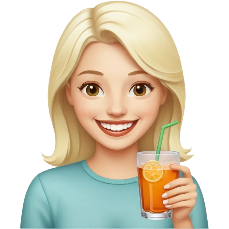 white blonde smiling and laughing with a drink emoji