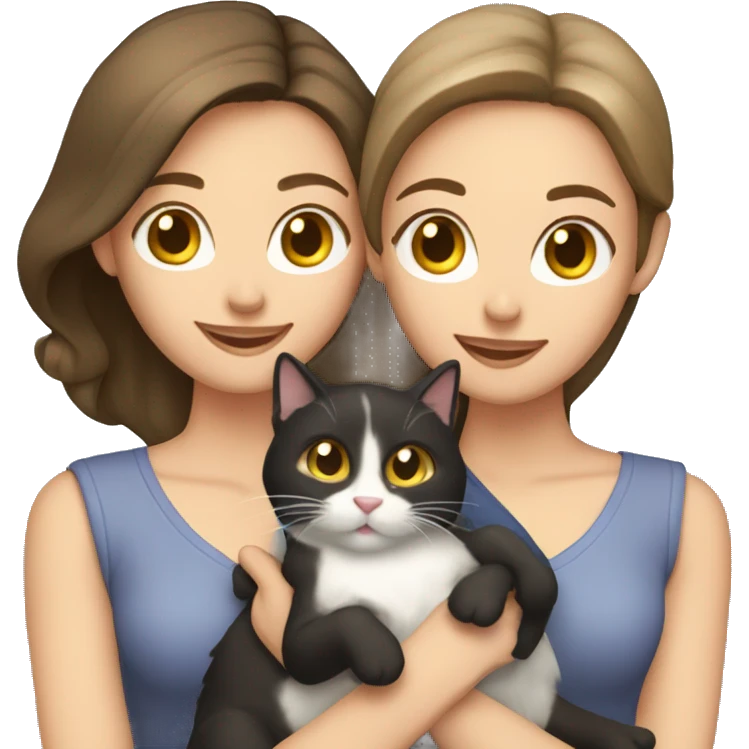 Two white brunettes with two cats in hands emoji