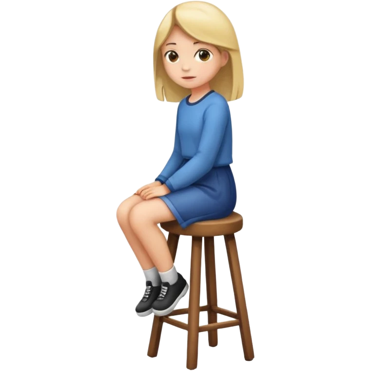 a girl is sitting on a stool facing whole body toward left side emoji