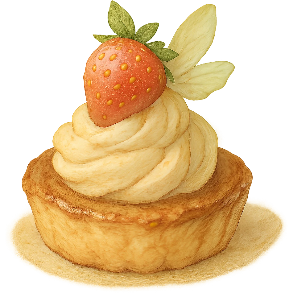 realistic whimsical pastry, natural colors, soft, fairy-like atmosphere, no background, square size emoji