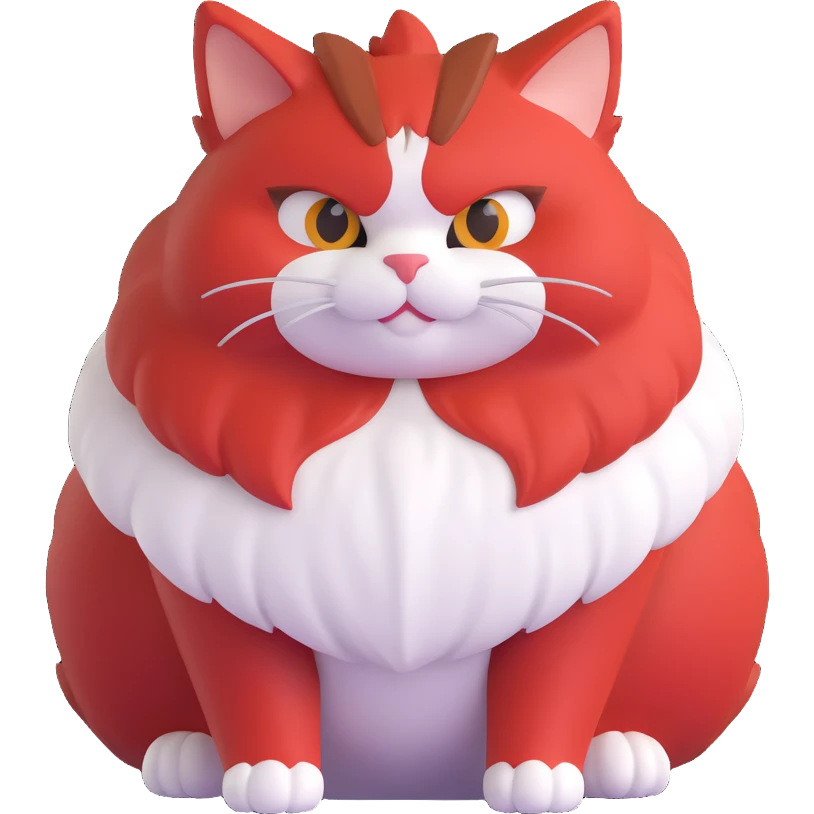 A happy, moderately plump barbarian cat that is red and white, fluffy emoji