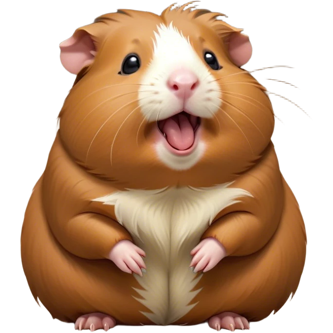 Cinematic Cute Yawning Brown Guinea Pig Portrait Emoji, Head tilted slightly with a dramatic, wide-open yawn, revealing a soft brown coat and tiny, droopy ears, round dark eyes barely open in drowsy contentment, Simplified yet irresistibly adorable features, highly detailed, glowing with a soft, cozy glow, high shine, relaxed yet expressive, stylized with a touch of whimsy, bright and endearing, soft glowing outline, capturing the essence of a sleepy yet affectionate guinea pig, so drowsy it feels like it could stretch out of the screen and curl up for a nap! emoji