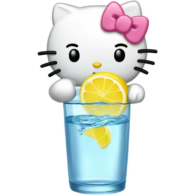 Hello kitty drinking a glass of water with a lemon on the side of the cup emoji