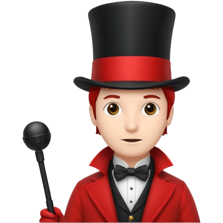 Ringmaster – Man in red coat and top hat, holding a whip or mic emoji