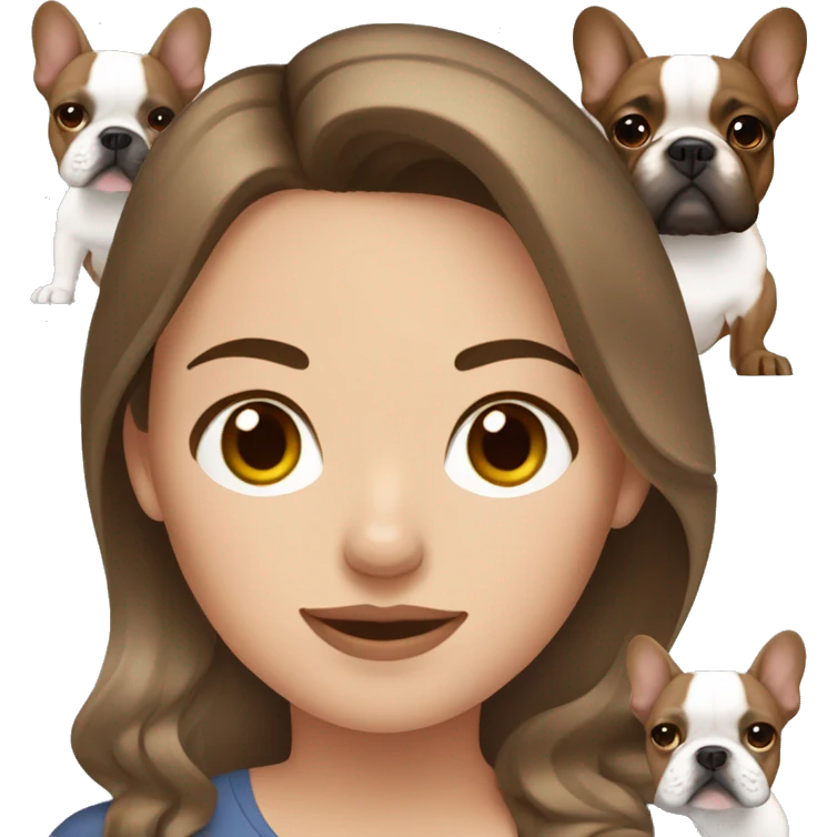 Brown haired white woman with a brown French bulldog  emoji