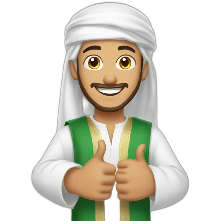 happy, young Arab man wearing omani dishdasha thumbs up  emoji