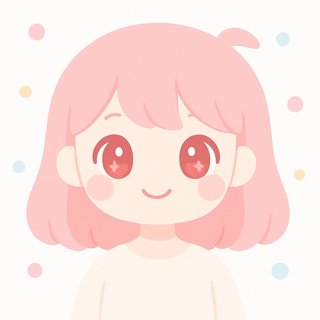 pink haired girl with red eyes, modern cute illustration style, vibrant and charming emoji
