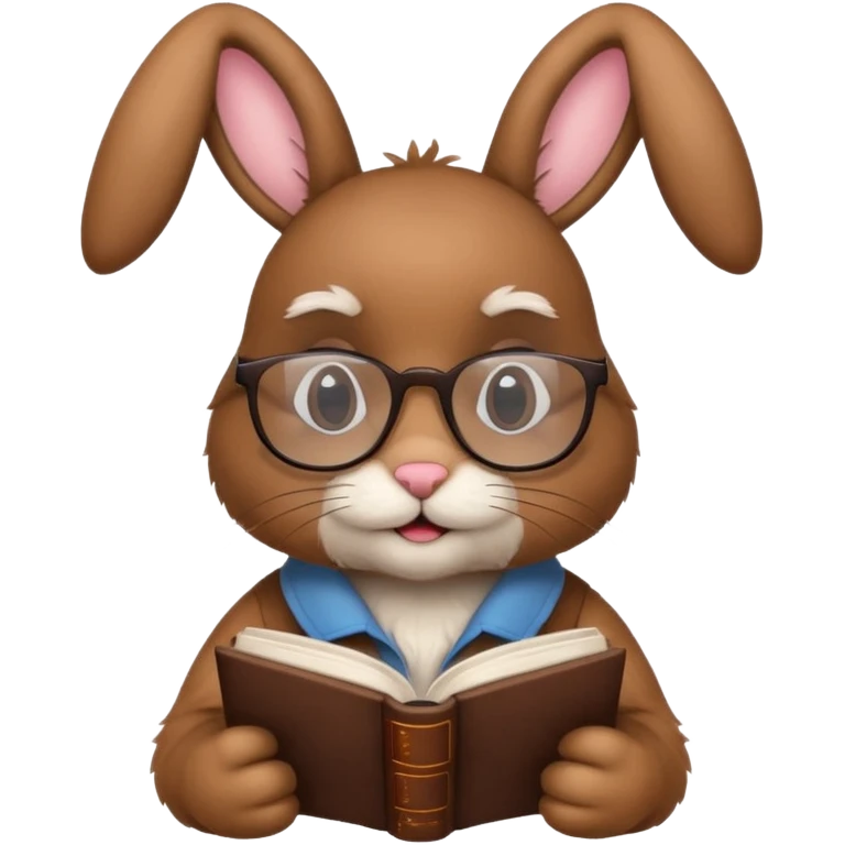 Brown bunny with reading glasses and book. emoji