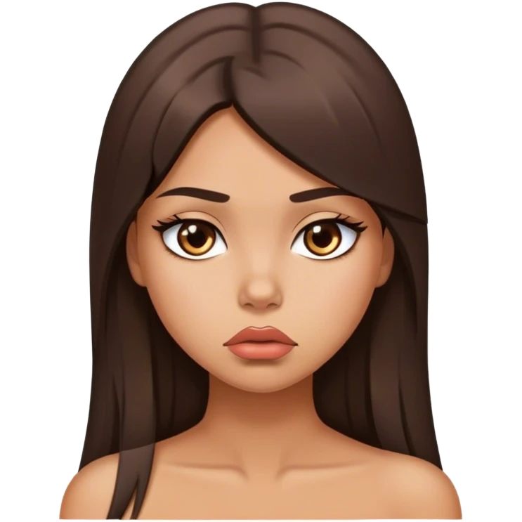 Sexy tanned beautiful sad girl with pouty lips and brunette straight long hair emoji