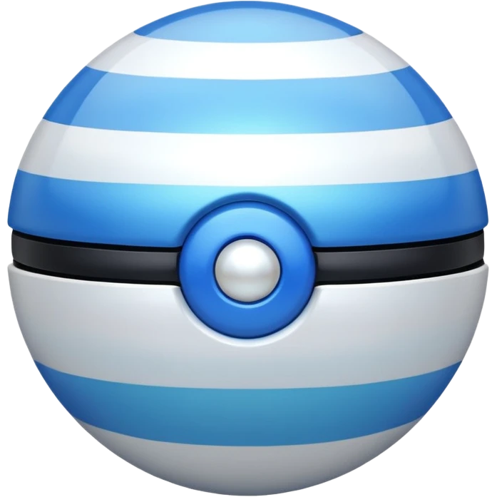blue pokeball emoji, top half is a more saturated blue, bottom half is white, black stripe, with a white sheen, with a pearlescent finish, with a ripple effect emoji