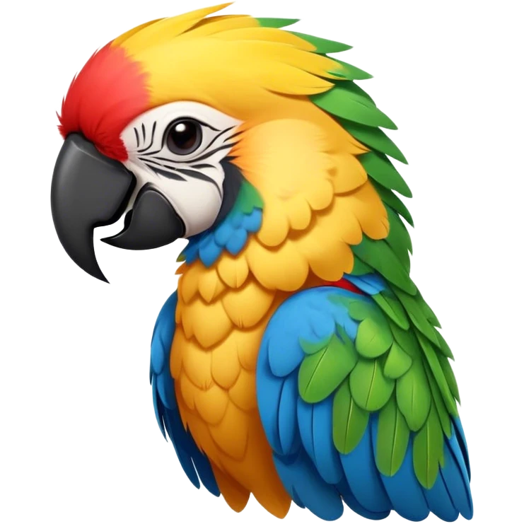 Meme-Worthy cute Sleeping Macaw Portrait Emoji, Head resting peacefully with a contented smile, showcasing a cascade of colorful feathers and eyes gently closed in serene slumber, Simplified yet comically adorable features, highly detailed, glowing with a soft, drowsy tropical light, high shine, relaxed and utterly lovable, stylized with an air of playful laziness, bright and heartwarming, soft glowing outline, capturing the essence of a sleeping parrot that feels destined to become the next viral icon of adorable rest! emoji