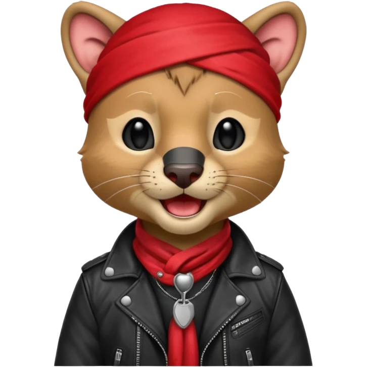 Fossa animal in a red bandana dressed as a rock singer winks emoji