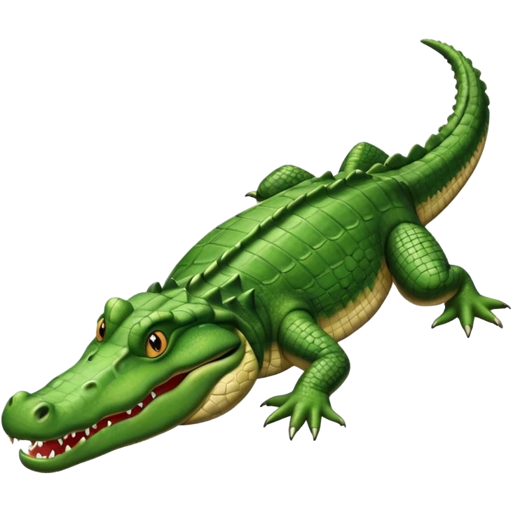 Crocodile  laying down with tail over its back with its mouth alittle open looking to the right emoji