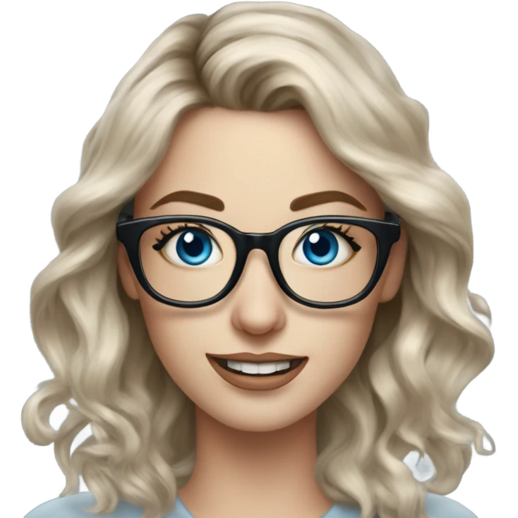 Hyper Realistic Balayage pale beautiful tattooed woman with glasses and blue eyes happy  emoji