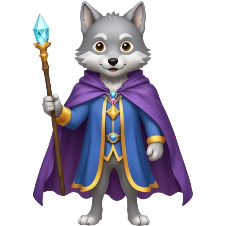 a wolf in a cape, wizard, magic in paw full body emoji