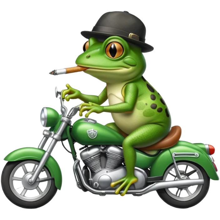 Dope frog riding a motorcycle with a hat on smoking  emoji