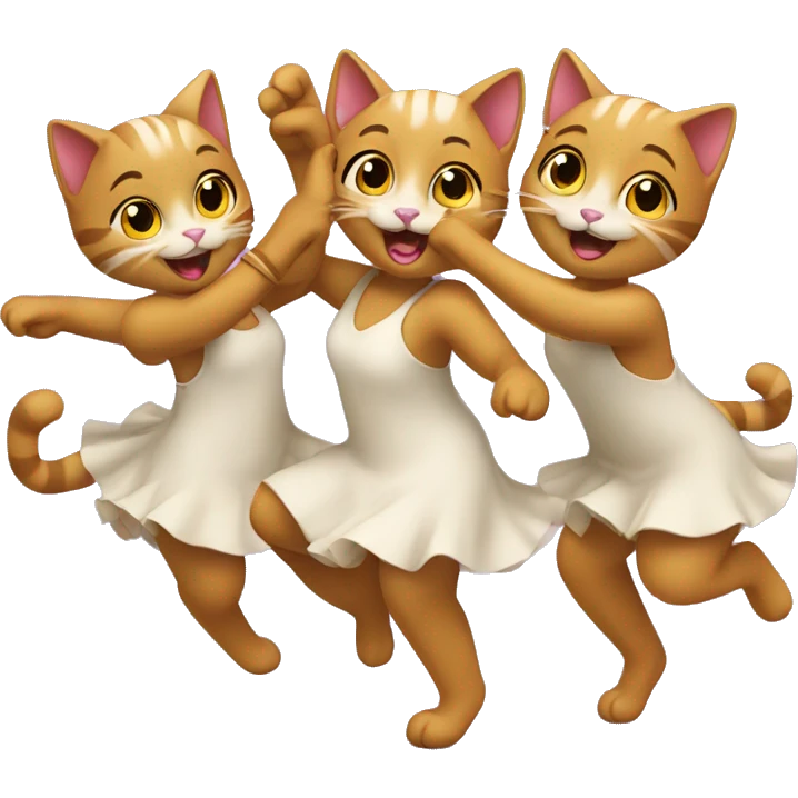 four happy girl cats dancing emoji