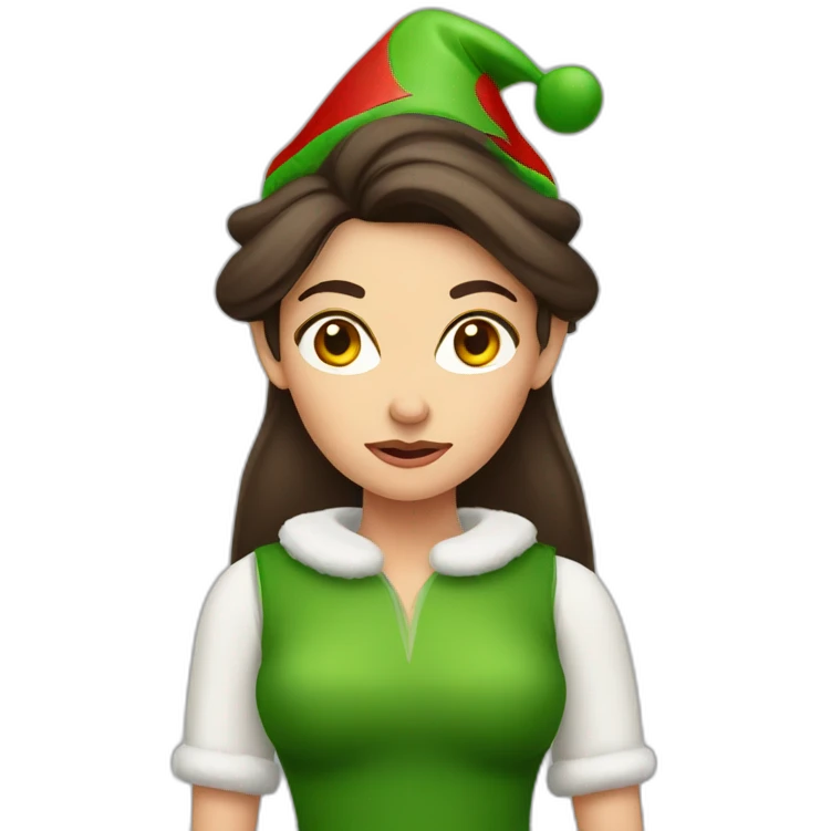 Brunette Female unhappy Christmas elf emoji