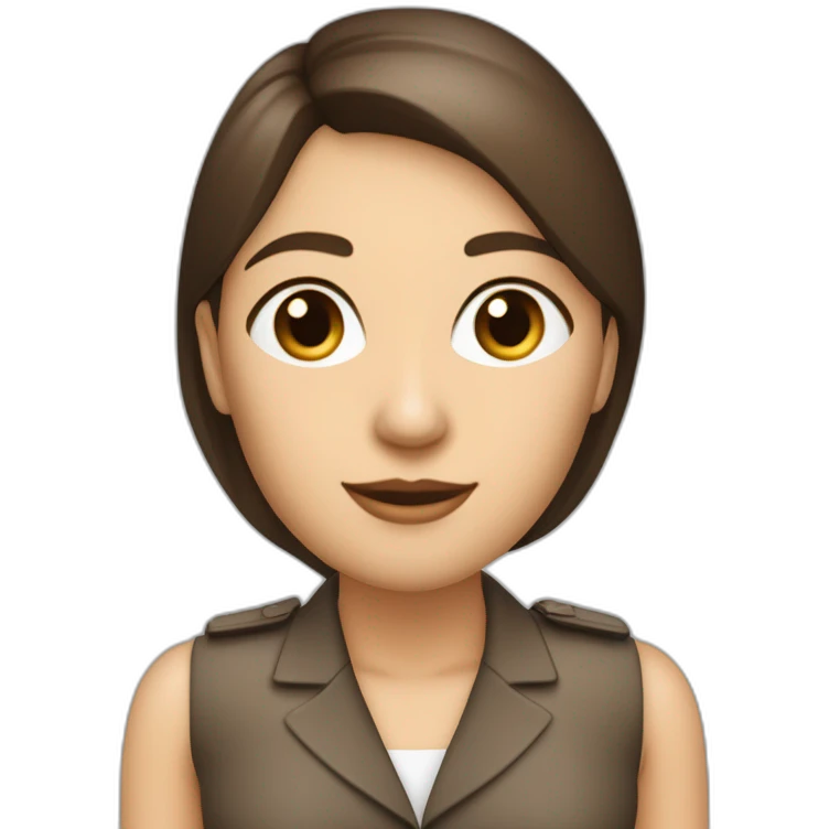 Femme coupe carré brune blanche de peau yeux noisette visage mi rond mi triangulaire air attendrissant corp mince emoji
