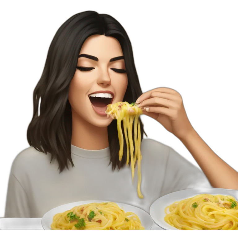 Kendall Jenner eating carbonara passionately emoji
