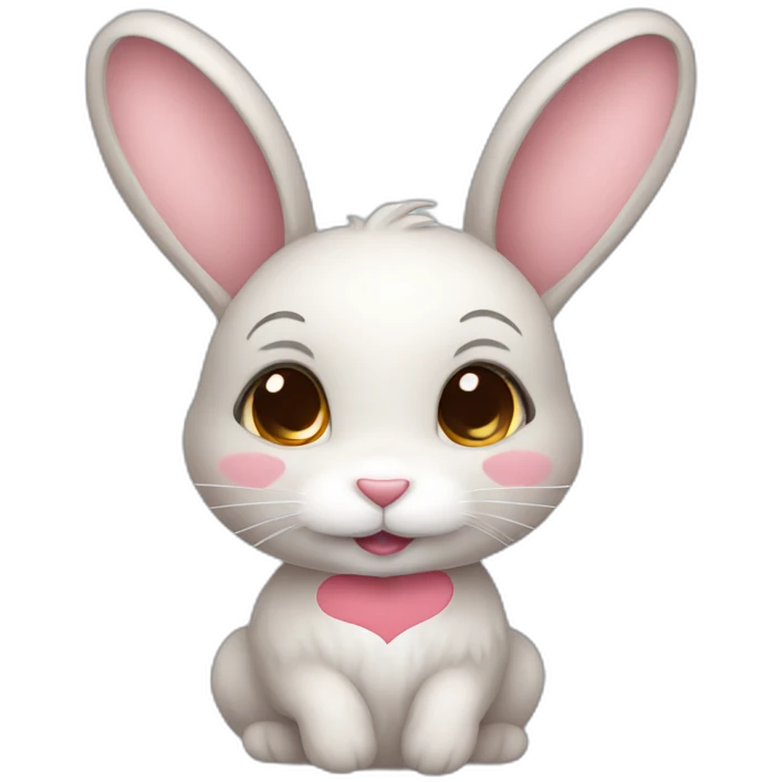 Cute rabbit with blush and hearts emoji