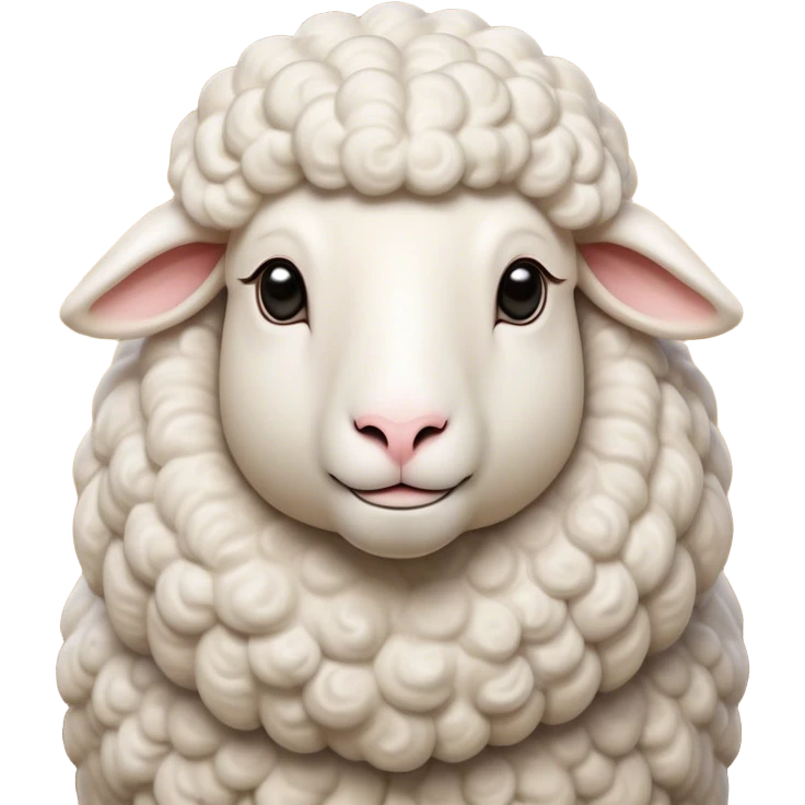 Cinematic Noble Sheep Portrait Emoji, Poised and regal, with a large, sturdy build and a luxuriously fluffy, well-groomed white fleece, deep-set soulful gentle eyes, Simplified yet sharp and sophisticated features, highly detailed, glowing with a soft, dignified glow, high shine, intelligent and calm, stylized with an air of pastoral majesty, focused and attentive, soft glowing outline, capturing the essence of a watchful and confident sheep, so majestic it feels as though it could amble out of the screen with effortless authority! emoji
