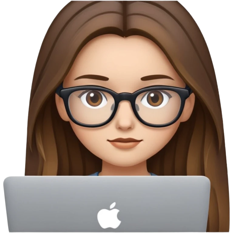 brown balayage straight long hair girl with MacBook with glasses emoji