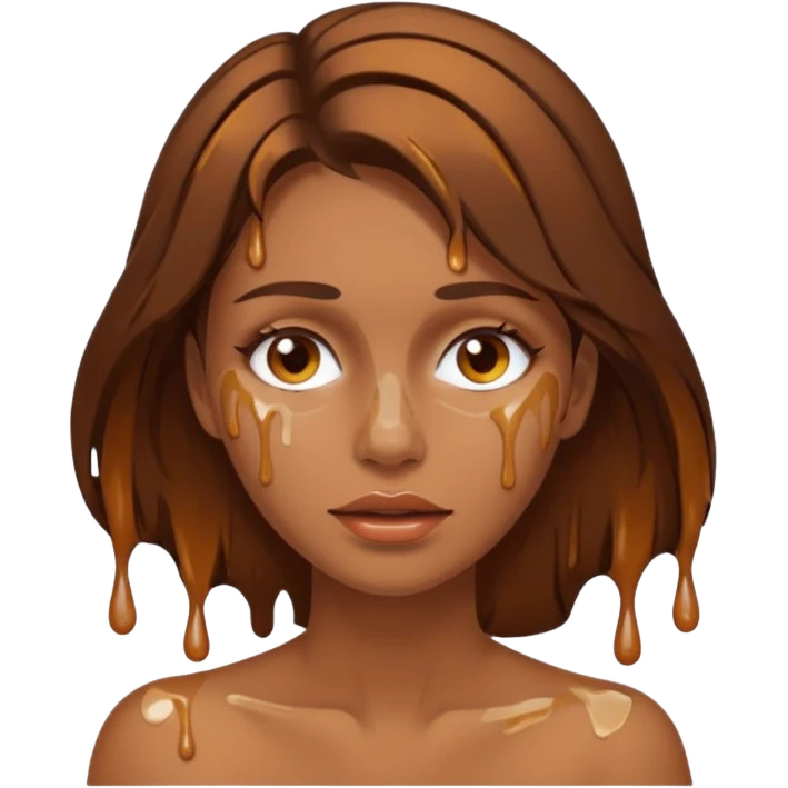 Brown Hair Woman , white paint , drip, face, hot emoji