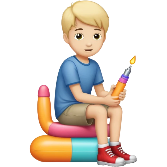 A young boy aged 16 sits on a dildo emoji