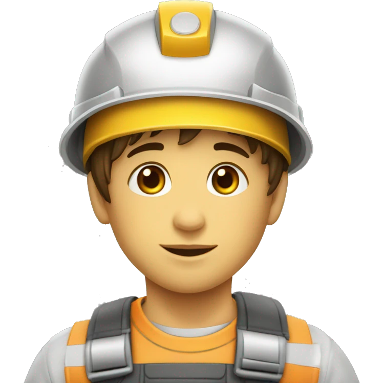 Niño gordo vestido de construccion con casco emoji