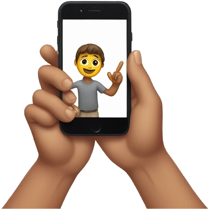 Hands holding a phone taking a selfie emoji
