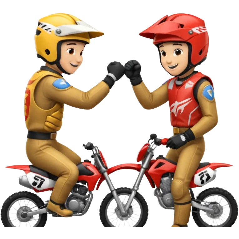 2 dirtbike racers in gear and gloves fist bumping emoji