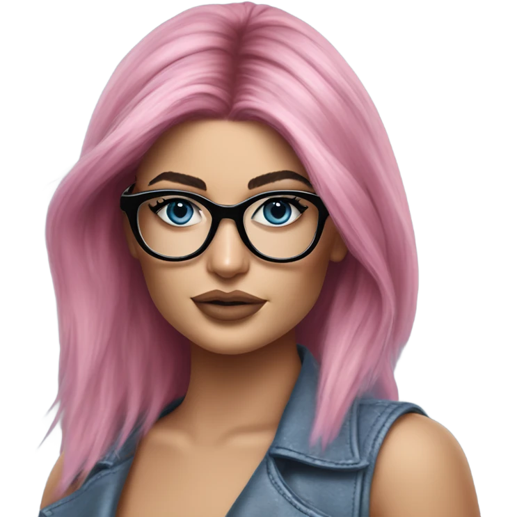 Photo Realistic kylie jenner stylish pink hair BLUE eyes and glasses posing  emoji