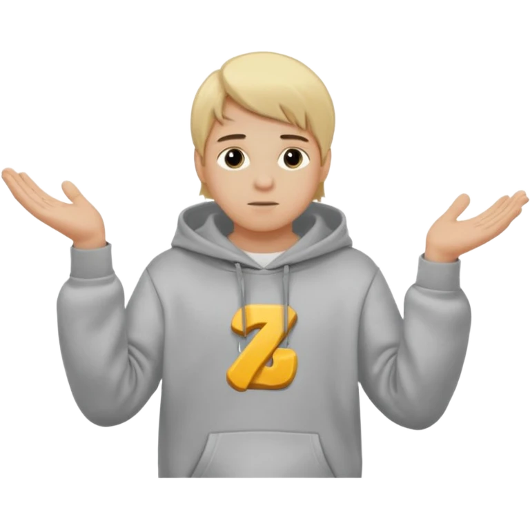 Emoji of a kid with blonde hair and a grey hoodie holds a six in his left hand and a seven in his right emoji