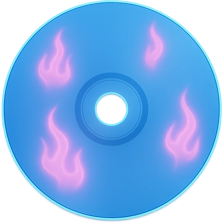 A minimalist CD disc with subtle pink flames, glowing effect, variation 2, color: blue emoji