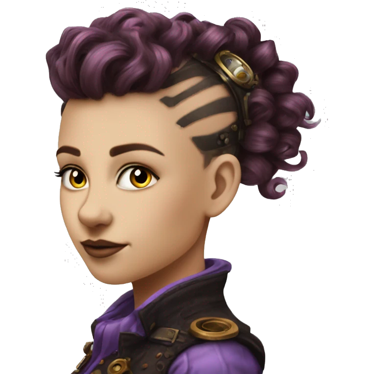 steampunk profile short mohawk purple wavy  on Caucasian girl with small nose round face emoji