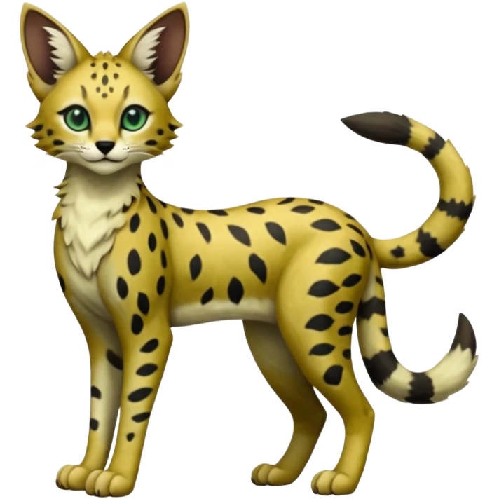 Epic complex detailed dark-hunter-green dark-brown beige realistic aesthetic-scenic-Fakémon-Sprigatito-Floragato-Meowscarada-Trico-Sergal-Serval-Vernid-creature (full body) emoji