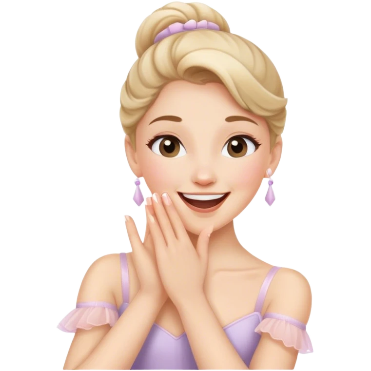 The ballerina laughs sweetly, covering her mouth with her hand emoji