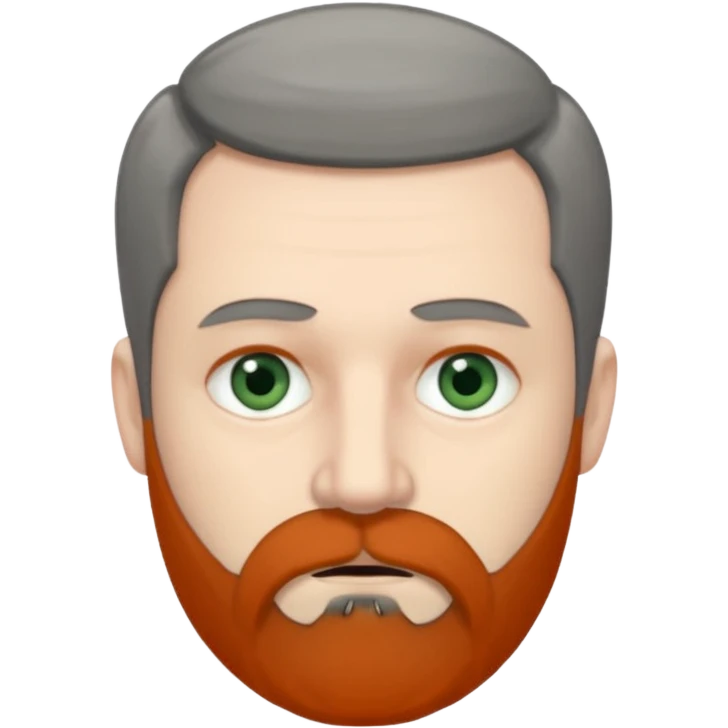 Greenish grey eyed adult man with tired look. Short dark grey hair, poor amount. He has a very long beard hanging. Pale skin. He's serious and looks tired. Make sure his hair and beard are both dark gray. Not redhead. emoji