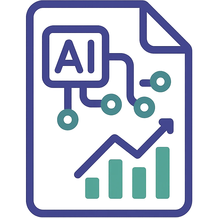 modern minimalist icon for an AI CSV reader and data visualization app, with a stylized file and subtle AI or circuit motif, using purple and green, no text emoji