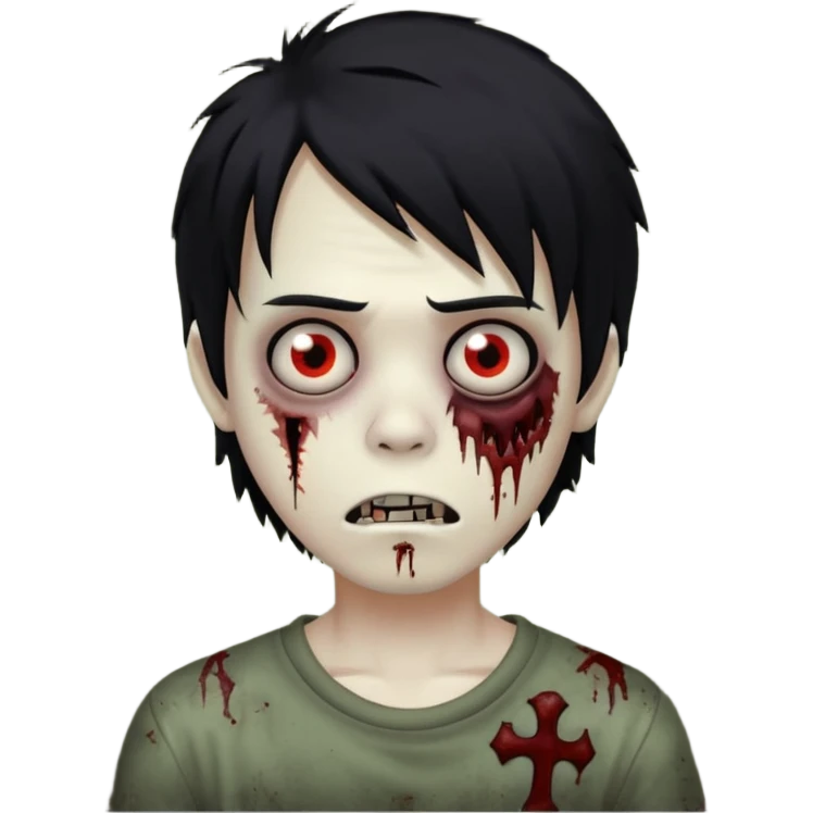 Boy, zombie, black hair, medium long, emo, shaggy, dark, spooky, creepy expression  emoji