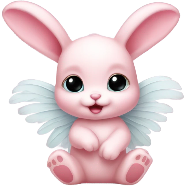 Baby pink bunny with wings brushing her ears with a vintage brush emoji