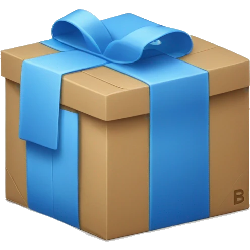 A big blue e-commerce parcel with one large lowercase "b" on the top emoji