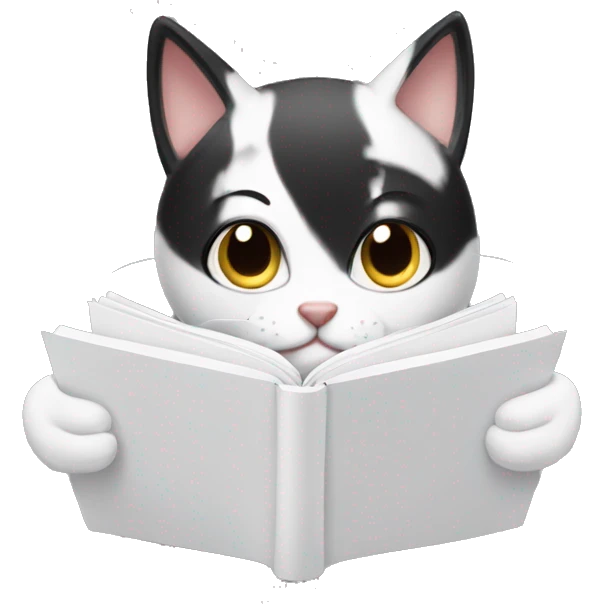 A cute black and white cat reading a blog emoji