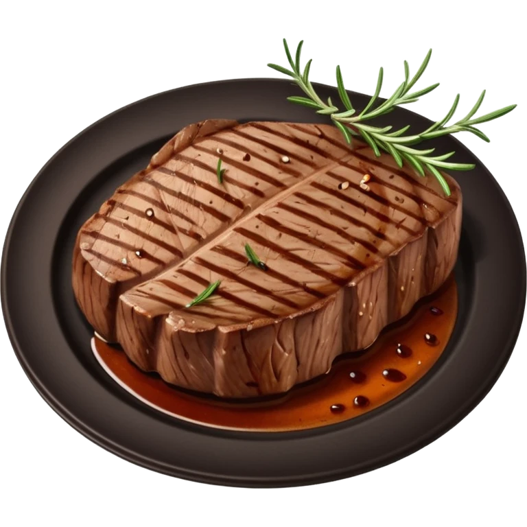 Draw a grilled steak on a plate with grill marks & rosemary garnish. emoji