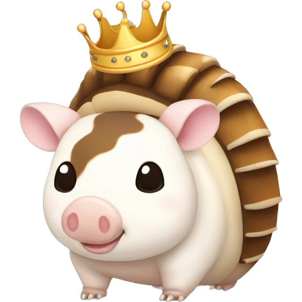  Brown and white piebald chubby round armadillo pig panda centipede armadillo wearing a crown emoji