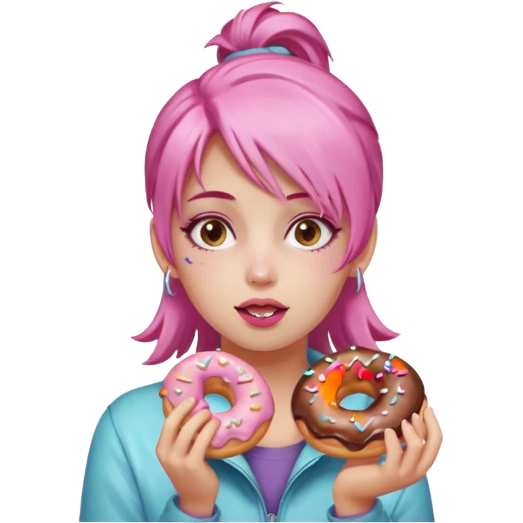 pink hair fat girl eating donuts emoji